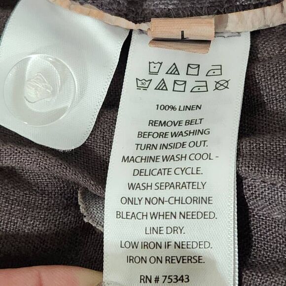 Tahari linen pants belted gray cuffed ankle size XL patch pocket - Picture 6 of 6